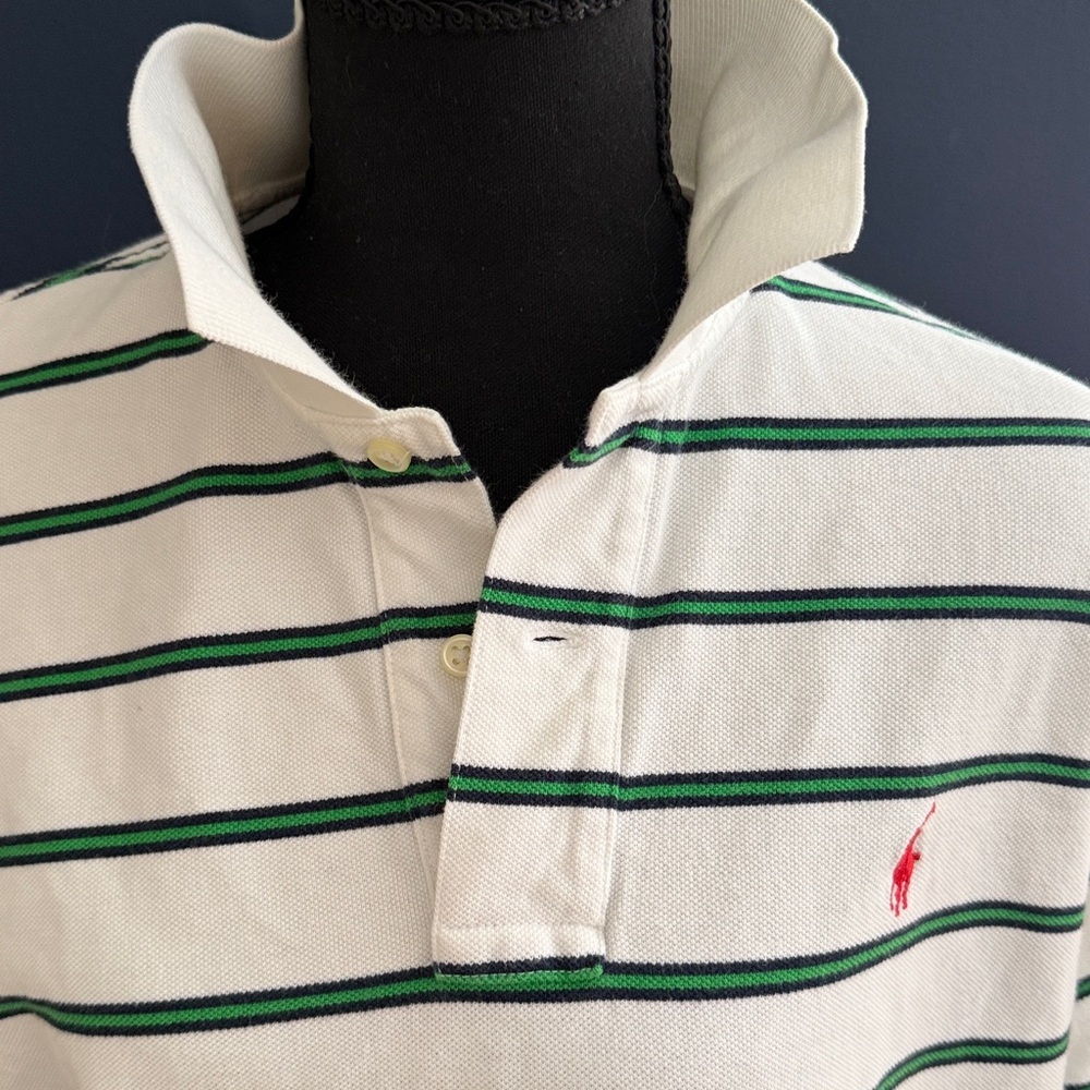 Polo Ralph Lauren White Green Stripe Polo Shirt Men’s Large Classic Fit - Picture 4 of 7